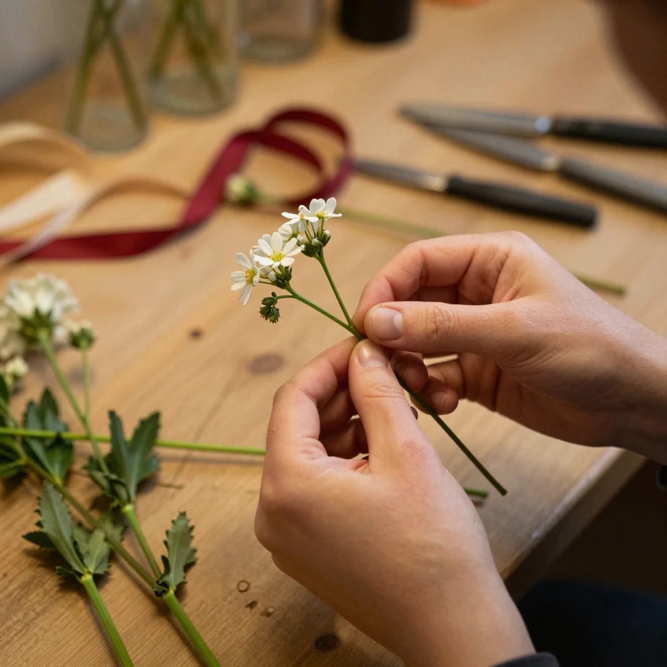 Handwerkerin bei der Arbeit in der Blumenwerkstatt