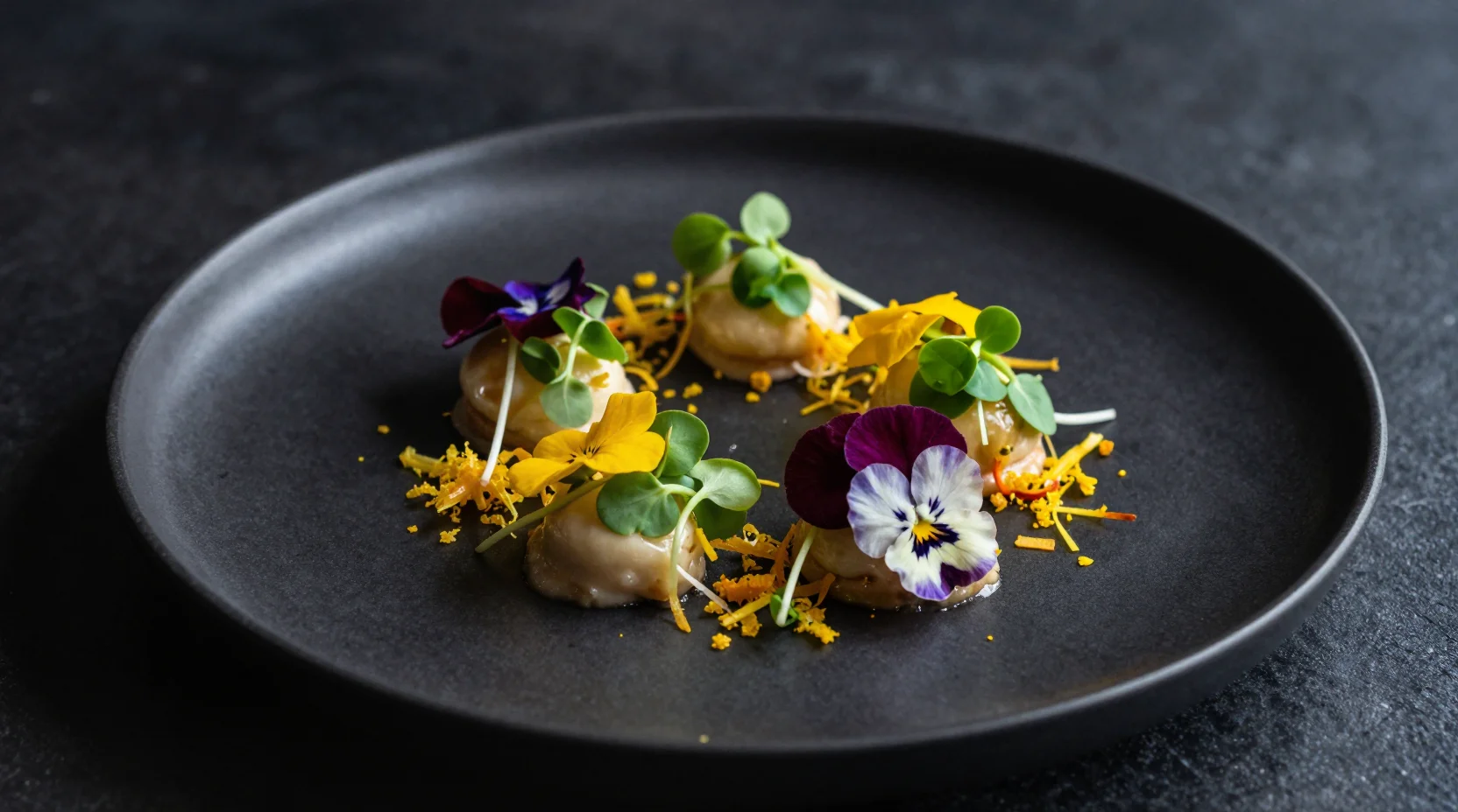 Entrée raffinée sur assiette noire