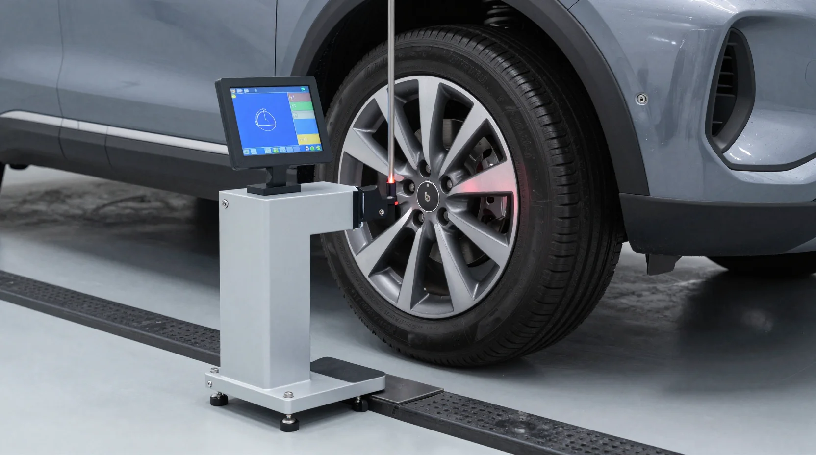 Laser wheel alignment in progress