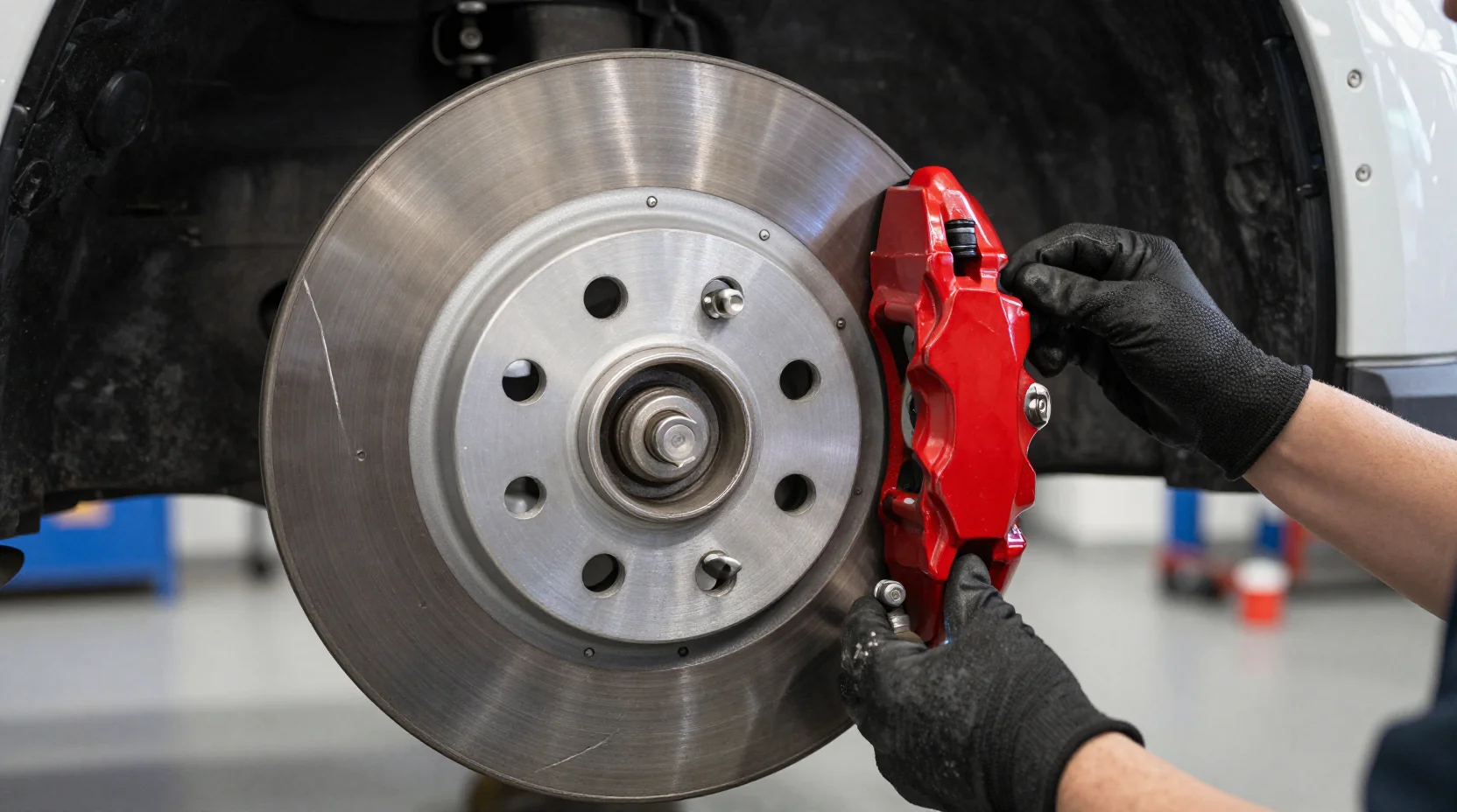Brake disc and caliper assembly during a repair
