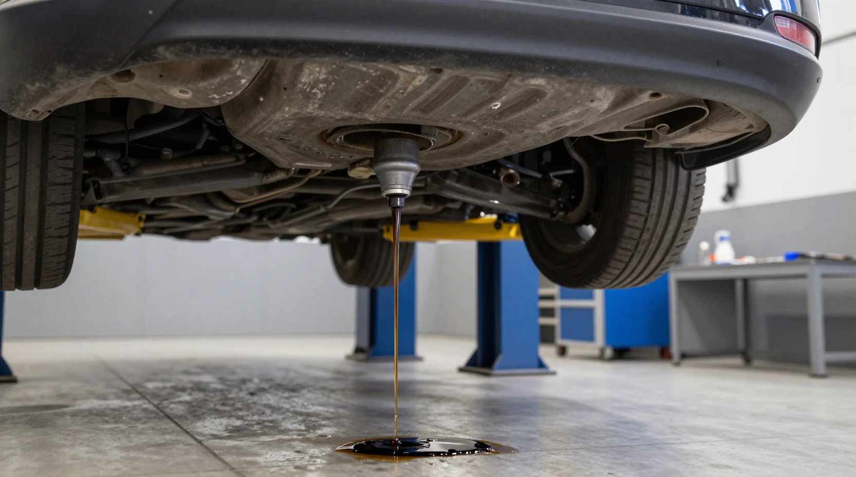 Oil and filter change being carried out on a vehicle