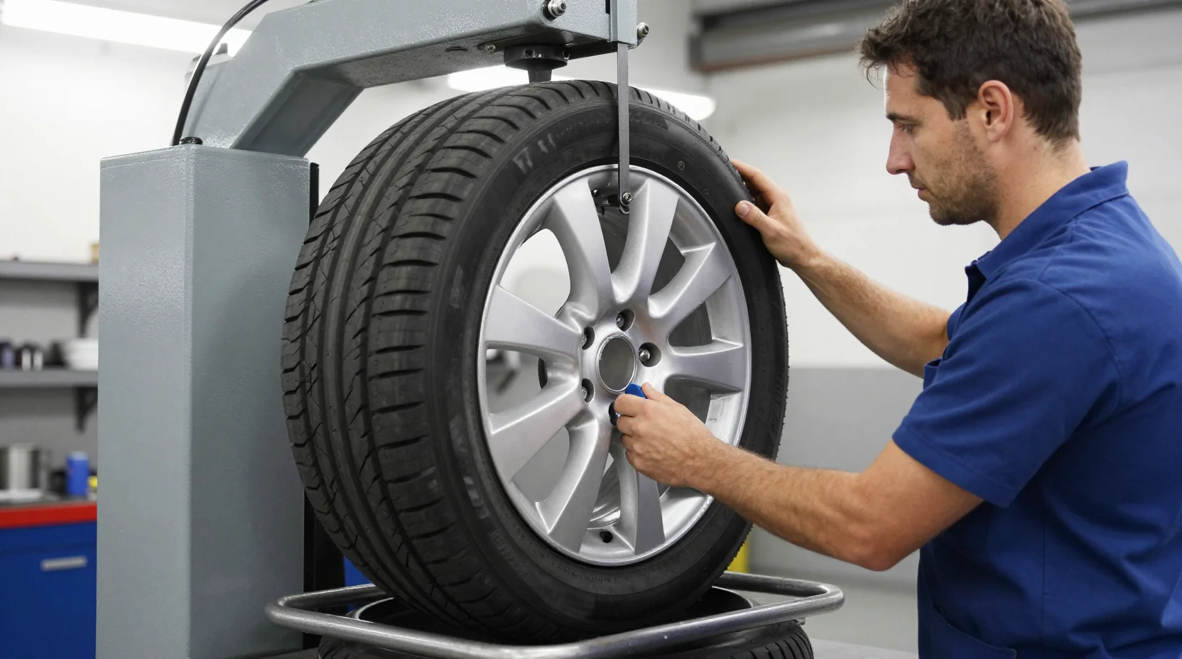 New tyres being fitted onto alloy wheels