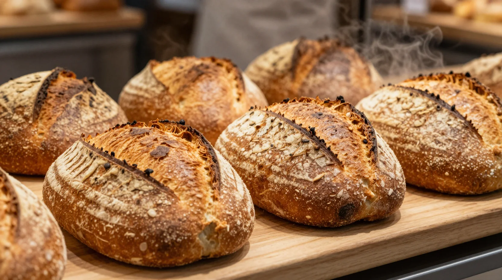 Pains artisanaux dorés fraîchement sortis du four