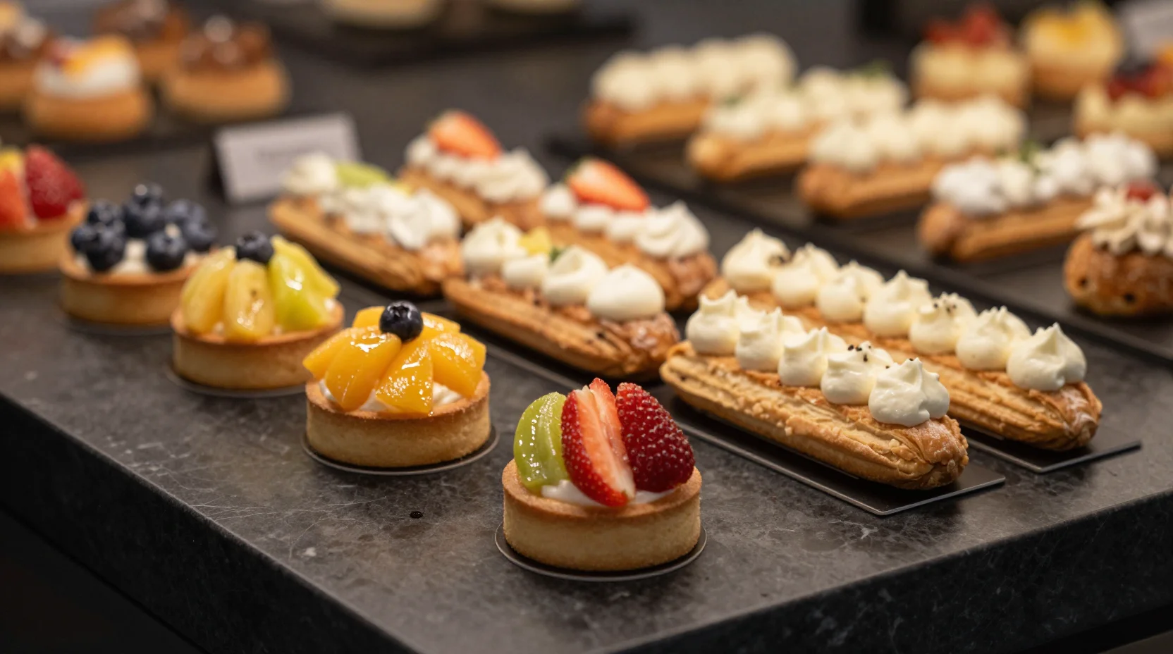 Pâtisseries raffinées présentées avec élégance