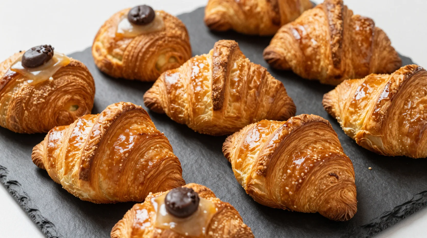 Assortiment de viennoiseries dorées et feuilletées