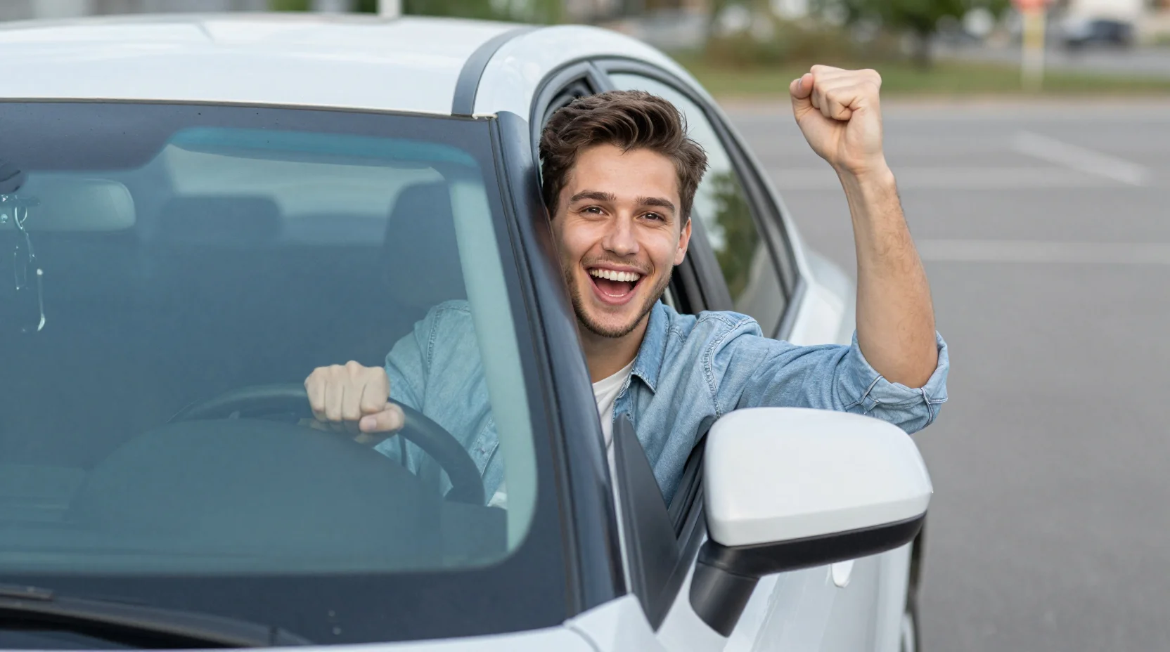 Blije leerling na geslaagd rijexamen
